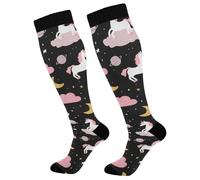 Chaussette De Compression Licornes Lune Étoile Chaussettes Haute 50Cm | Course Chaussette Cyclisme Bas De Compressione Pour Fitness Varices Entraînement