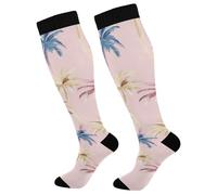 Chaussette De Compression Palmiers Roses Femmes Bas De Compressione 50Cm | Respirant Calze A Compressione Confortables Chaussettes Haute Pour Varices Gym Entraînement