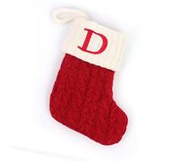 Chaussette de Noël avec 26 lettres, initiale brodée, mini chaussettes de Noël mignonnes en coton avec poignets en peluche blanche super douce, décorations de Noël, 14 x 18 cm (D)