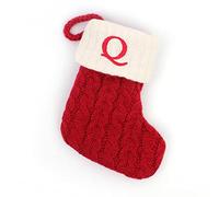 Chaussette de Noël avec 26 lettres, initiales brodées mini chaussettes de Noël mignonnes cordon en coton avec poignets blancs en peluche super douce, décorations de Noël, 14 x 18 cm (Q)