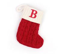 Chaussette de Noël avec 26 lettres, initiales brodées mini chaussettes de Noël mignonnes cordon en coton avec poignets blancs en peluche super douce, décorations de Noël, 14 x 18 cm (B)