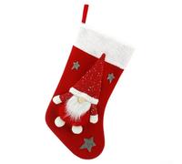 Chaussette de Noël avec Père Noël en peluche sans visage, grande ouverture et corde de suspension pour un affichage pratique dans les lieux de vacances (rouge)