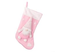 Chaussette de Noël avec poupée Père Noël en peluche, grand espace de rangement et corde de suspension pour un affichage pratique des vacances et un rangement de friandises (rose)