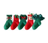 Chaussette De Noel - Cinq Paires Adorable Chaude Fille Chaussette De Noel Mode Souple Style Noël Rouge Et Vert Coton Chaussettes