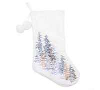 Chaussette de Noël en tissu avec motif Père Noël à suspendre sur une cheminée ou un arbre - Grande taille pour friandises et décorations de vacances (F-W135)