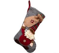 Chaussette de Noël fabriquée à partir de tissu montrant des motifs festifs Père Noël, bonhomme de neige, renne conçus pour être accrochés à une cheminée, une cheminée, des étagères, des murs et des