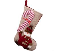 Chaussette de Noël fabriquée à partir de tissu montrant des motifs festifs Père Noël, bonhomme de neige, renne conçus pour être accrochés à une cheminée, une cheminée, des étagères, des murs et des