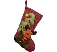 Chaussette de Noël fabriquée à partir de tissu montrant des motifs festifs Père Noël, bonhomme de neige, renne conçus pour être accrochés à une cheminée, une cheminée, des étagères, des murs et des