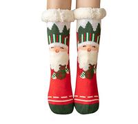 Chaussette De Noel Homme Femme, Chaussettes Pantoufles pour Femmes Fuzzy Cosy Winter Chaussettes De Noël Douces en Polaire Chaudes Et Chaudes (Red, One Size)