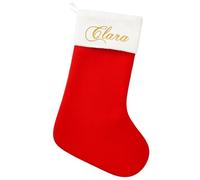 Chaussette de Noël personnalisée avec prénom brodé - Grande Chaussette Rouge et Blanche en Fausse Fourrure - décoration de cheminée ou Sapin - idée Cadeau de Noël Originale