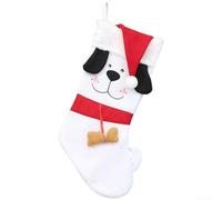 Chaussette de Noël réutilisable en forme d'os de chien avec motif de dessin animé joyeux, bonbons et petit sac cadeau, décoration à suspendre (QD20308B-blanc)