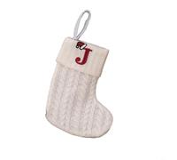 Chaussette de Noël tricotée avec flocon de neige alphabet pour pendentif d'arbre et sac à bonbons - Convient pour décorer des arbres, des couronnes et des zones festives (J)