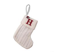 Chaussette de Noël tricotée avec motif flocon de neige alphabet pour arbre à suspendre décoration et sac à bonbons à utiliser pour ajouter de la joie des fêtes (H)