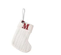 Chaussette de Noël tricotée blanche avec motif alphabet flocon de neige - 20 x 10 cm - Sac de décoration d'arbre de vacances ou chaussette décorative à suspendre pour enfants (N)
