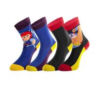 Chaussette Enfant Brawl Star, Chaussettes Garçon Coton (Lot de 4), Bleu Taille 35/38