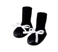 Chaussette Fille 27/30 - Bébé Style Coréen avec Nœud pour Tout-Petits De Sol pour L'Automne Idéales pour Apprendre À Marcher Chaussures Bébé Souples avec Semelle (Black1 1-15 Years)