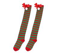Chaussette Noel Femme Homme, Noël Bow Hairball Cuissardes Bas Longs Sur Les Chaussettes Genou Costumes De Fête De Noël Cosplay Genou De Bas À Rayures Longues (E, One Size)