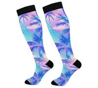 Chaussette Palmiers Néon Cyclisme Bas De Compressione 50Cm | Femmes Chaussette De Compression Course Chaussettes Haute Pour Varices Gym Fitness