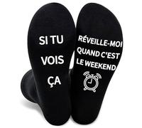 Chaussette Rigolotes Humour Coton Hiver Personnalisé, Message Socks Anti-glissant Imprimé Lettres Cadeau Anniversaire Paternité Papi Fête des pères Noires EU 39-46