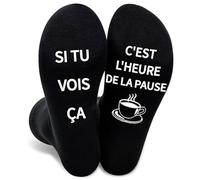 Chaussette Rigolotes Humour Coton Hiver Personnalisé, Message Socks Anti-glissant Imprimé Lettres Cadeau Anniversaire Paternité Papi Fête des pères Noires EU 39-46