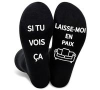 Chaussette Rigolotes Humour Coton Hiver Personnalisé, Message Socks Anti-glissant Imprimé Lettres Cadeau Anniversaire Paternité Papi Fête des pères Noires EU 39-46