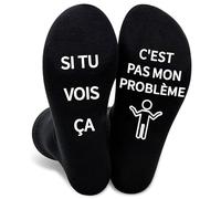 Chaussette Rigolotes Humour Coton Hiver Personnalisé, Message Socks Anti-glissant Imprimé Lettres Cadeau Anniversaire Paternité Papi Fête des pères Noires EU 39-46