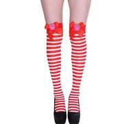 Chaussette Travail Homme Femme,Bas de Cuisse à la Mode Chaussettes Hautes à Rayures avec nœud Papillon et Fraises Chaussettes Longues au Dessus du Genou Collants de Festival Bas Longs