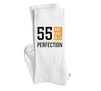 Chaussettes 55 ans l'age de la perfection | Socks | Taille 41-45 | Idée Chaussettes Personnalisées Cadeau Fête Original Famille Travail Départ Collègue Retraite Noël.