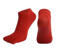 Chaussettes à cinq doigts antidérapantes pour yoga, Pilates, barre - Chaussettes confortables en coton peigné avec adhérence (Red (Rouge))