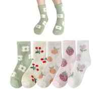 Chaussettes À Imprimé Fruit 5 Pièces, Chaussettes En Polaire Corail, Chaussettes Chaudes, Chaussettes De Dessin Animé Mignonnes, Chaussettes De Couchage Douces