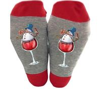 Chaussettes à motifs bonhomme de neige dans un verre à vin - Chaussettes de Noël fantaisie amusantes en coton - Chaussettes mi-mollet pour homme - Cadeau de fête - Vacances décontractées, Gris/rouge