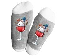 Chaussettes à motifs bonhomme de neige dans un verre à vin - Chaussettes de Noël fantaisie amusantes en coton - Chaussettes mi-mollet pour homme - Cadeau de fête - Vacances décontractées, Blanc/gris
