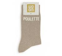 Chaussettes à paillettes POULETTE Beige - Chaussettes à message rigolo & girly - Cadeau original femme - Humoristiques, confort premium en coton - Taille unique 36-40