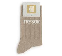 Chaussettes à paillettes TRÉSOR Beige - Chaussettes à message rigolo & girly - Cadeau original femme - Humoristiques, confort premium en coton - Taille unique 36-40