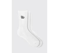 Chaussettes à slogan brodé homme - blanc - ONE SIZE, blanc