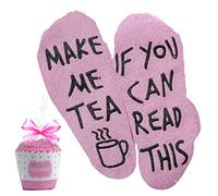 Chaussettes à thé avec inscription « If You Can Read This Make Me Some » avec emballage cadeau pour femme, épouse, maman, petite amie, amateur de thé, rose, taille unique