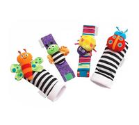 Chaussettes Adorables Et Lanière De Poignet Pour Nouveau-Né, Jouet En Forme D'Animal De Dessin Animé, Hochets De Poignet, Chaussettes De Pied, 4 Pièces