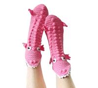 Chaussettes amusantes en tricot crocodile, chaussettes fantaisistes en forme d'alligator à tricoter, cadeaux de Noël funky (crocodile rose, adultes, taille unique)