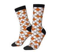 Chaussettes amusantes extensibles avec écailles blanches et oranges - Chaussettes fantaisie décontractées - Design de couleur contrastée pour homme et femme, 3 noir, Taille unique