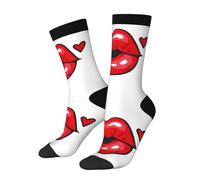 Chaussettes amusantes extensibles avec lèvres rouges et inscription « Kiss Love » - Chaussettes fantaisie décontractées - Design de couleur contrastée pour homme et femme, 3 noir, Taille unique