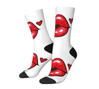 Chaussettes amusantes extensibles avec lèvres rouges et inscription « Kiss Love » - Chaussettes fantaisie décontractées - Design de couleur contrastée pour homme et femme, 2 Noir-2, Taille unique