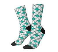 Chaussettes amusantes extensibles en forme d'écailles de poisson blanches et vertes - Chaussettes fantaisie décontractées - Design de couleur contrastée pour homme et femme, 2 Noir-2, Taille unique
