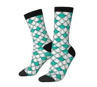 Chaussettes amusantes extensibles en forme d'écailles de poisson blanches et vertes - Chaussettes fantaisie décontractées - Design de couleur contrastée pour homme et femme, 3 noir, Taille unique