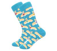 Chaussettes amusantes pour homme, colorées et amusantes à motifs, en coton peigné, chaussettes de bureau, mi-mollet cool, design unique et frappant (1pair-Corgi)
