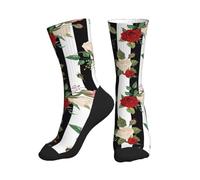 Chaussettes amusantes pour homme et femme - Motif à rayures et roses - Cadeaux uniques pour homme et femme