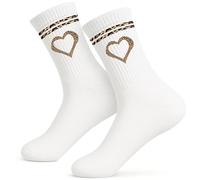 Chaussettes amusantes unisexes en 100 % coton - Chaussettes Leo avec motif cœur, Happy Socks Style, chaussettes motif léopard pour femme, chaussettes de tennis léopard, cadeaux pour femmes (taille 36