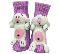 Chaussettes Animaux Tricotées En 3d, Chaussettes Animaux Crochetées À La Main Coton Double Épaisseur, Étreinte Chaleureuse Chaussette Femme Antidérapantes Femme Chaussette (Light Purple, One Size)