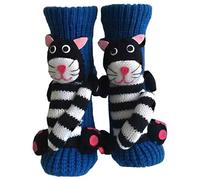 Chaussettes Animaux Tricotées En 3d, Chaussettes Animaux Crochetées À La Main Coton Double Épaisseur, Étreinte Chaleureuse Chaussette Femme Antidérapantes Femme Chaussette (Dark Blue, One Size)