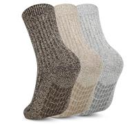 Chaussettes Antidérapantes 3 Paires, Élégant Tricot Chunky Chaussettes en laine Antidérapantes Femme, Chaussette en Laine Chunky, Respirant Hommes Socquette, Sans Sexe， EU42-46