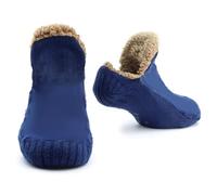 Chaussettes Antidérapantes Chaussettes de sol Tricotées d'hiver Chaudes à Bouchon Brodées, Pantoufles Antidérapantes (Bleu, Adulte, Taille unique, Alpha/lettres, Système Taille Chaussures EU, Moyen)